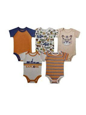 Members Mark Baby Boys 5-Pack Short Sleeve Bodysuits With Fun Animal & Stripe De